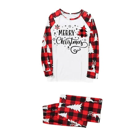 

LWZWM Christmas Pajamas for Family Christmas Pjs Matching Sets Merry Christmas Printed Pjs Set Family Christmas Pajamas Plaid Blouse+Pants Family Pajamas Mom L