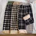 thumbnail image 2 of Pantalones a cuadros de cachemir con forro polar para otoño e invierno, pantalones anchos para mujer, pantalones casuales de estudiante de estilo coreano rectos y cálidos de cintura alta, 2 of 5