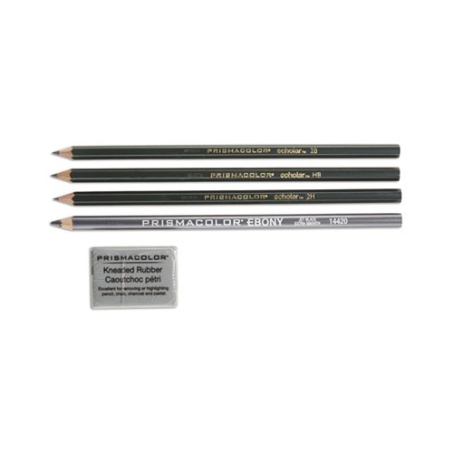 Scholar Graphite Pencil Set 2 mm, Assorted Lead Hardness Ratings, Black Lead, Dark Green Barrel, 4/Set