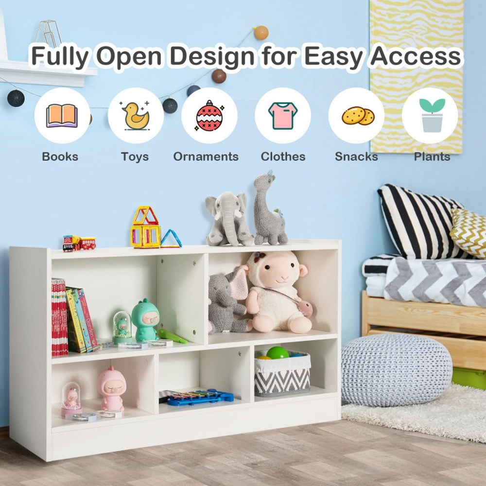 Canddidliike Kids 2-Shelf Bookcase 5-Cube Wood Toy Storage Cabinet Organizer-White, Toy Storage Organizer for Kids, Boys, Girls, Nursery