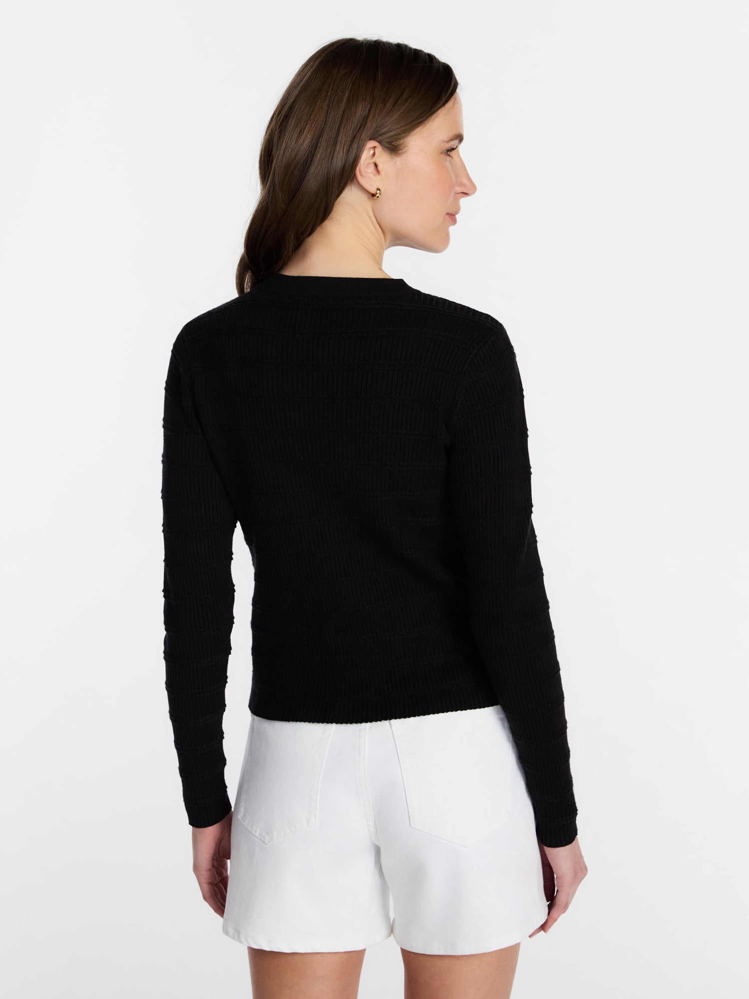 Time and Tru Women's Puckered Stitch Cardigan Sweater, Lightweight, Sizes XS-XXXL