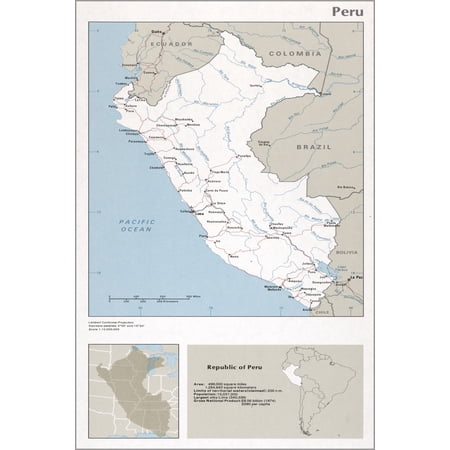 24"x36" Gallery Poster, cia map of Peru 1976