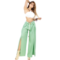 thumbnail image 1 of Pantalones Palazzo ANCHOS de PIERNA ANCHA para mujer sólidos VERDE Con volantes y cinturón decorativo unitalla MALABIS, 1 of 5