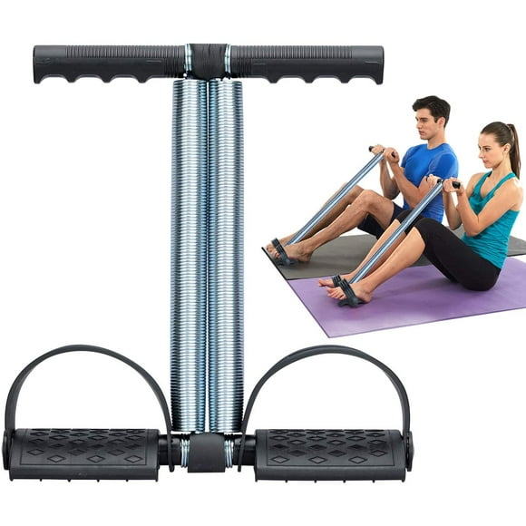 Elastic Sit Up Pull Rope Dual Spring Tension Foot Pedal Abdomen Leg Exercises Belly Expander for Fitness Yoga Workout(black)