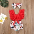 thumbnail image 6 of Kiapeise Baby Girls Ruffle Sleeveless Cherry Print Romper Big Bow with Headband, 6 of 7