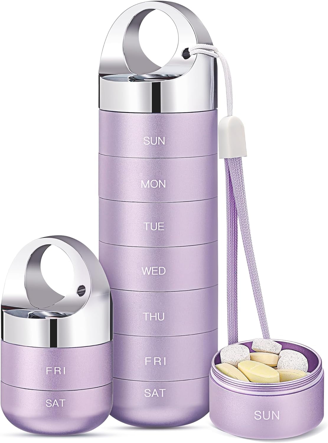 Metal Travel Pill Organizer, Portable Waterproof Weekly Pill Box, Large Aluminum Alloy Pill Case Container, BPA Free 7 Day Daily Medicine Organizer Holder for Vitamin, Fish Oil, Supplement