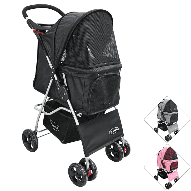 Carriola para Mascotas Cochecito para Perros y Gatos Pequeños - Medianos Plegable Cesta de Almacenamiento Ruedas con Freno - Negro