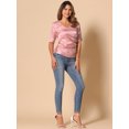 thumbnail image 4 of DARING DIVA Women's Satin V Neck Short Sleeve Ruched Tie Back Tops M Pink, 4 of 6