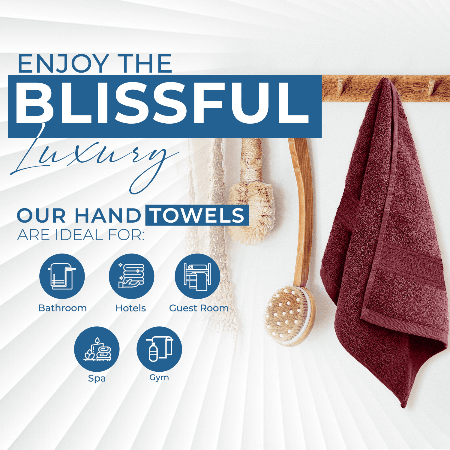 Dan River Hand Towel pack of 6 Quick Dry And Absorbent Cotton Towels for Bathroom - Burgundy 16x28in