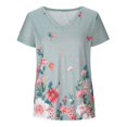 thumbnail image 4 of Rollbacks & More GaThRRgYP Womens Tops Dressy Blouse,Wome Fashion Peony Printed Short Sleeve V-Neck Top Blouses Gray S, 4 of 6