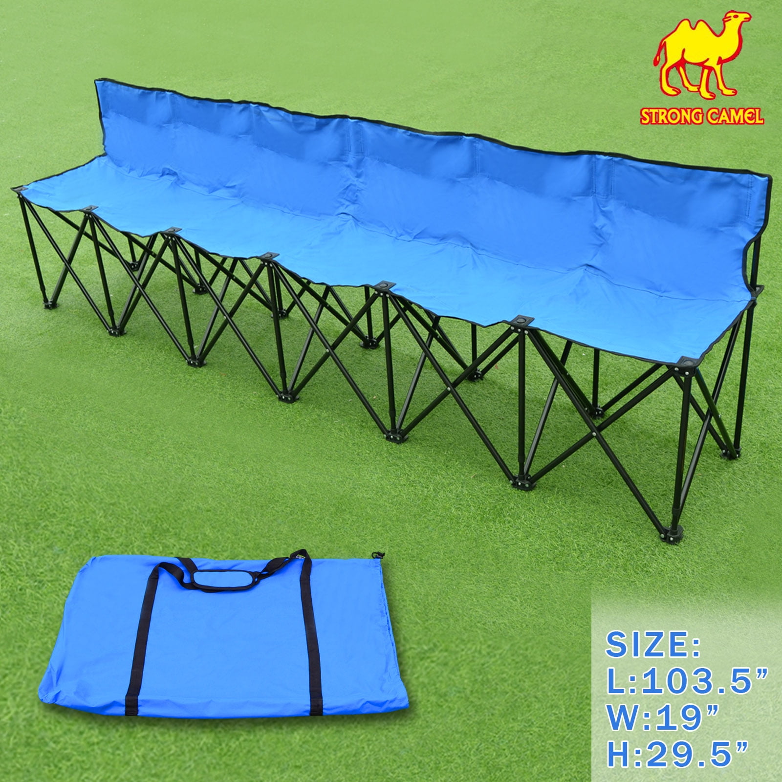 6seater Blue Portable Folding Bench Sport Sideline Chair Seat With Carry Bag for sale online 