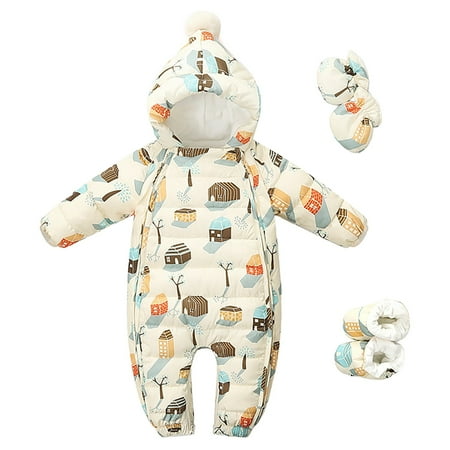 Otqutp Baby Boys Girls Flannel Snowsuit Unisex Winter Warm Long Sleeve Jumpsuit Double Zip Up Romper 0-24 Months Climbing Clothes Thickened Girls Down Outerwear(BG1 12-18 Months)
