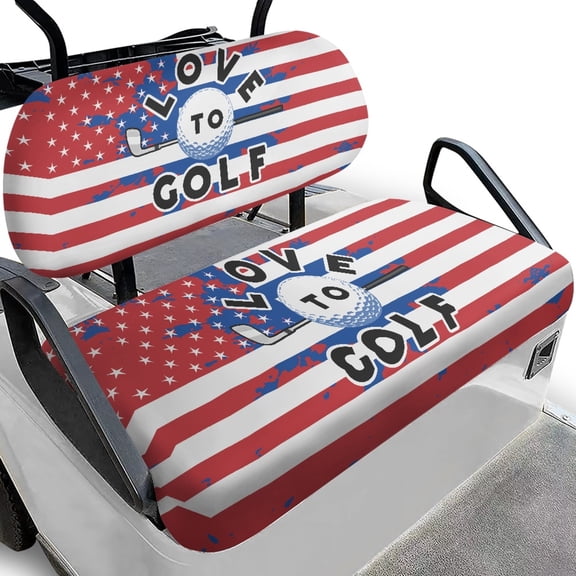 HUIACONG American Flag with 'Love to Golf' Fit for Summer Sports Golf Cart Seat Covers, Cute Machine Washable Portable Golf Cart Seat Covers 2 Pack for Club Car Precedent Ezgo Golf Cart Front Seat