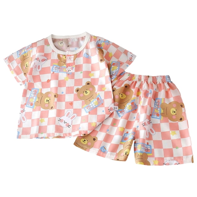 Ulanda Ensemble de Pyjama 2 Pcs Pjs Coton Tenue de Nuit d'Été Manches Courtes Haut avec Bas (Kaki, 2-3 Ans)