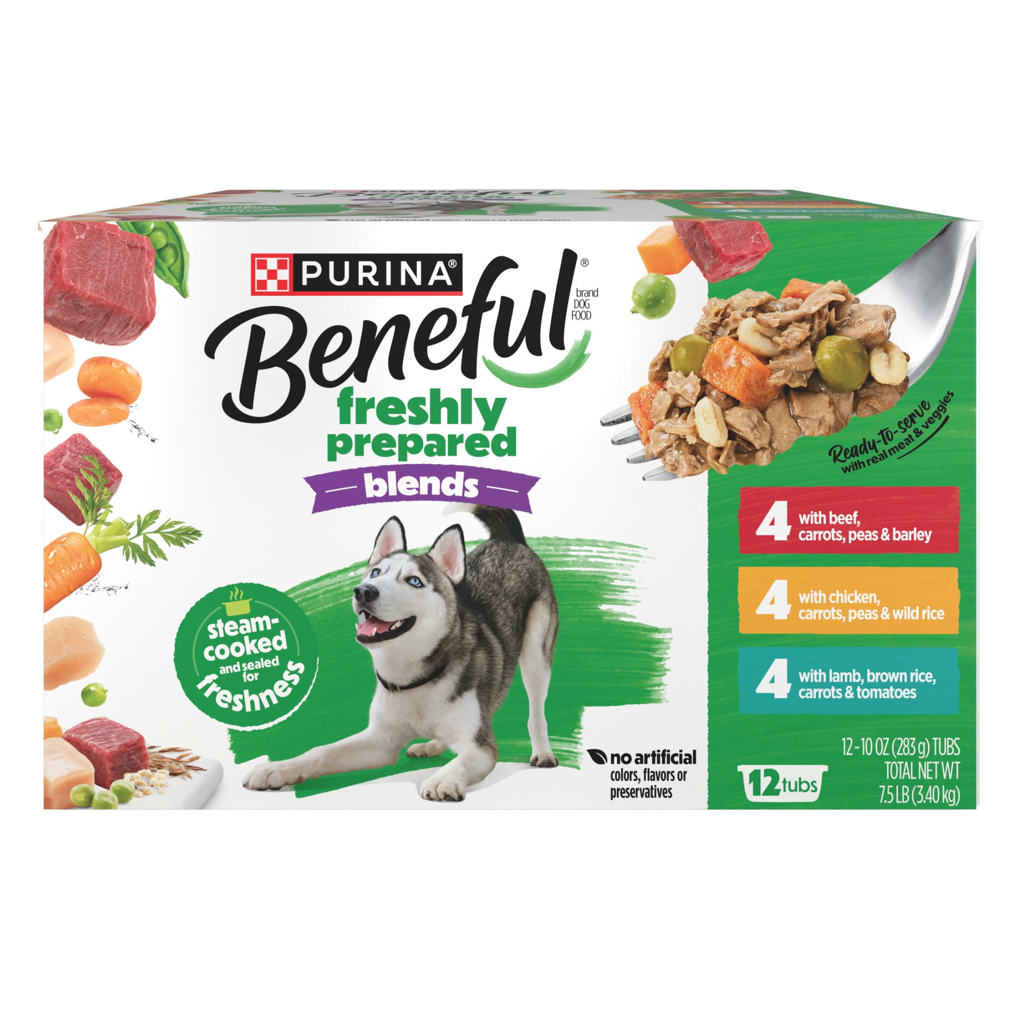 Purina Beneful Freshly Prepared Blends Wet Dog Food Variety Pack With Beef, Chicken, or Lamb Dog Food, 10 oz, 12 Pack