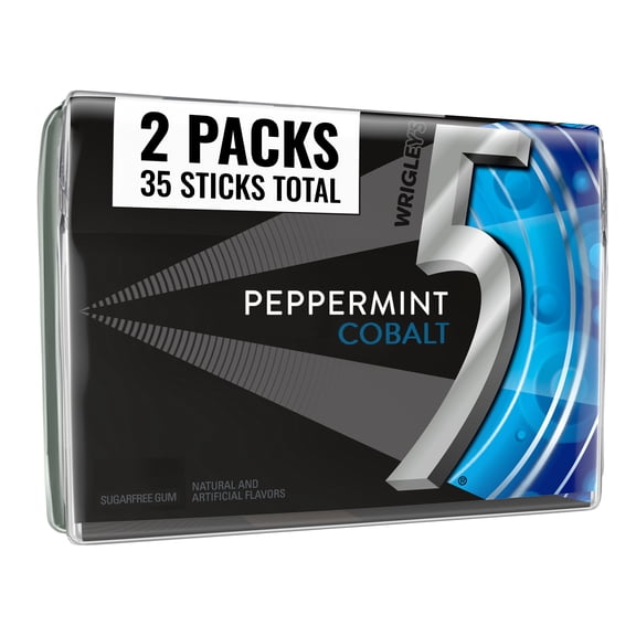 (3 Pack) 5 Gum, Sugar Free Peppermint Cobalt Chewing Gum, 3 Ct