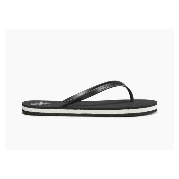 Calvin Klein Women's Monogram Logo Stripe Thong Sandal Black Size 7