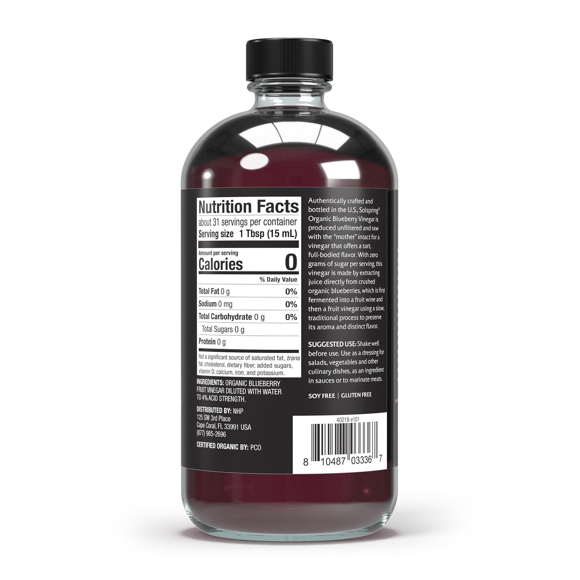 Dr. Mercola Solspring Organic Blueberry Vinegar - True Fruit Vinegar with the Mother - Made from Crushed Organic Blueberries - Unfiltered & Unpasteurized - 16 Fl Oz (31 Servings)-2 Pack