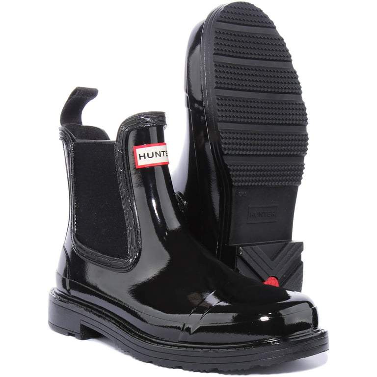 ☆HUNTER☆ WOMEN Commando Chelsea Gloss Rain Boots Black WFS Hunter Original Women's Commando Gloss Chelsea Boots In