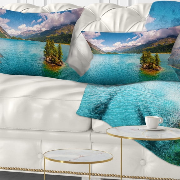 Designart Silsersee Lake in the Swiss Alps - Landscape Printed Throw Pillow - 12x20