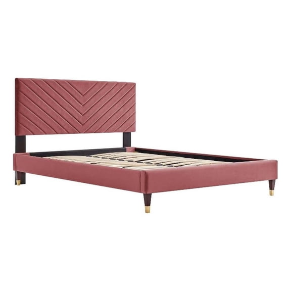 Maklaine Modern Performance Velvet Queen Platform Bed in Dusty Rose