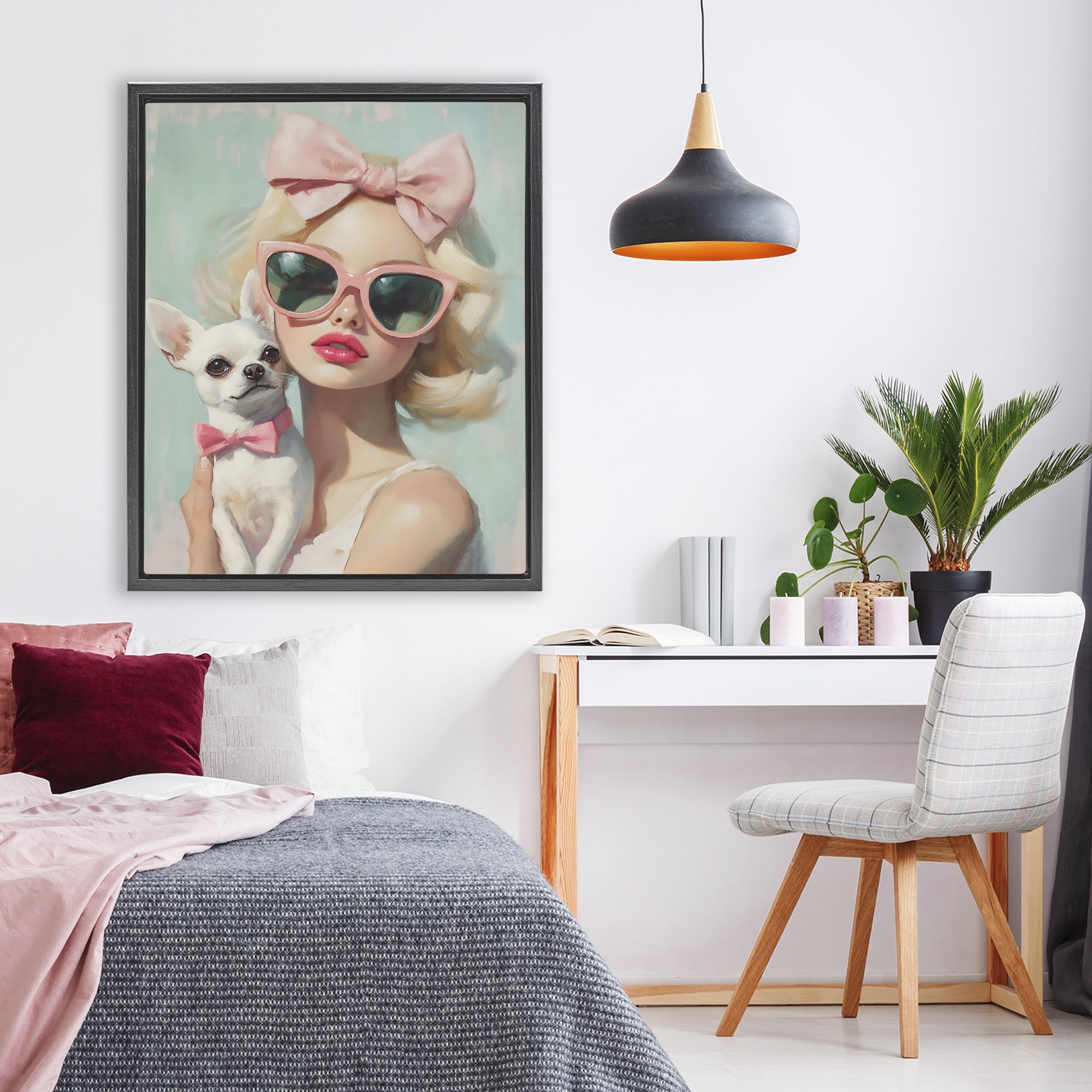 Stupell Industries Girl with Chihuahua Black Framed Floater Canvas Wall Art, design by The Prints Vibe
