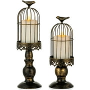 Decorative Birdcage Candle Holder Candle Lanterns for Home Fireplace Decoration Distressed Black Metal Set of 2