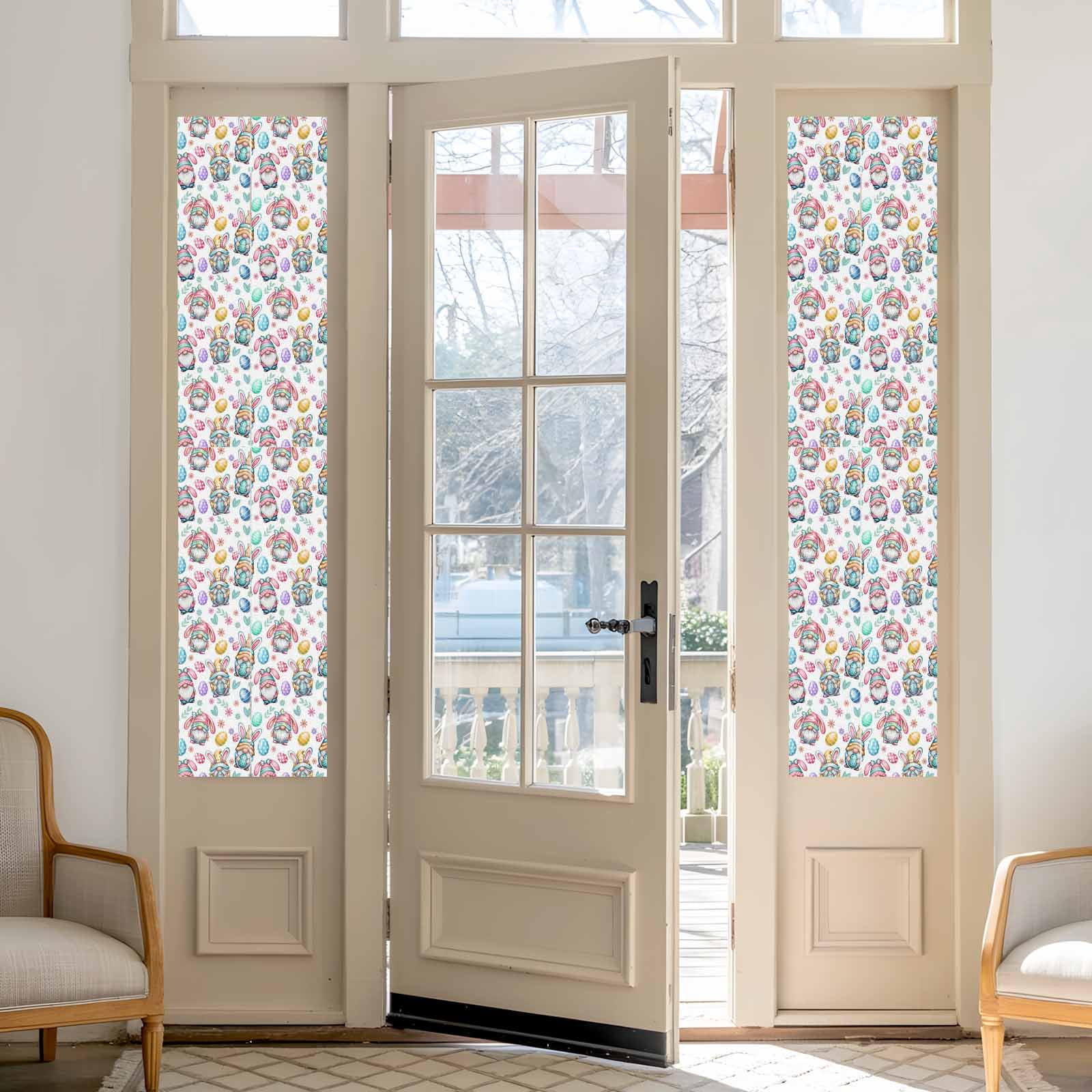 Easter Gnomes Window Privacy Film, Watercolor Easter Eggs Rabbit Ears Gnomes Frosted Glass Window Clings Static Cling UV Heat Blocking Reusable Door Sticker for Bathroom 23.6 x 78.7 Inch