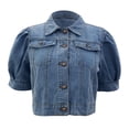 thumbnail image 5 of Women Cropped Denim Jackets Short Puff Sleeve Button Down Lapel Jean Cardigan With Pocket Plus Size, 5 of 6