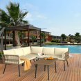 thumbnail image 3 of DWVO 4 Pieces Patio Furniture Set, Outdoor Boho Woven Sectional Outdoor Furniture, L-Shaped Sofa with Cushions and Side Table, 3 of 5