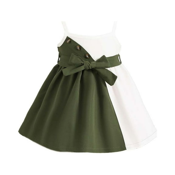 Kucnuzki Infant Baby Girl Clothes 12 Months Summer Dress 18 Months Sling Irregular Color-Blocked Wide Neck Dress White