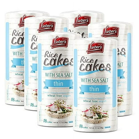Lieber's Thin Rice Cakes Kosher Certified Dairy Free Gluten Free Vegan Sea Salt 6 Pack