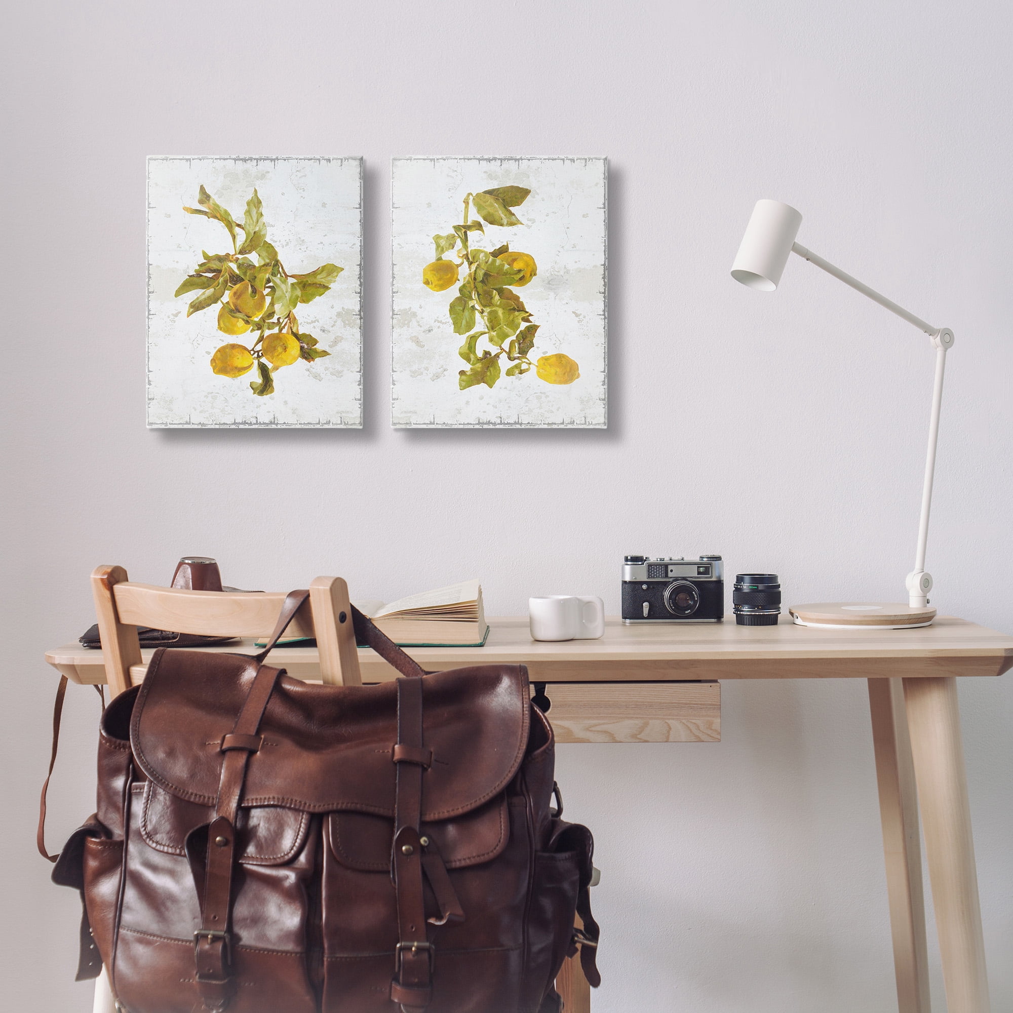 Stupell Industries Rustic Lemons & Leaves Food & Beverage Painting Gallery Wrapped Canvas Art Print Wall Art, 16 x 20, Set of 2