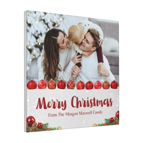 Custom Canvas Prints Red & White Simple Merry Christmas Personalized Photo Image Collage DIY Framed Kit Wall Art Picture Room Decor 18x18 inch