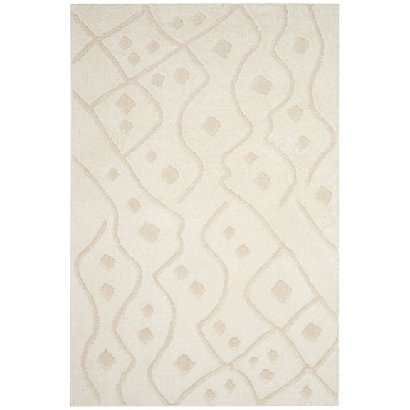 SAFAVIEH Sparta Francine Geometric Polyester Shag Area Rug, Ivory/Beige, 4' x 6'