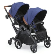 Angle View: Contours Curve Double Stroller, Solid Print Blue