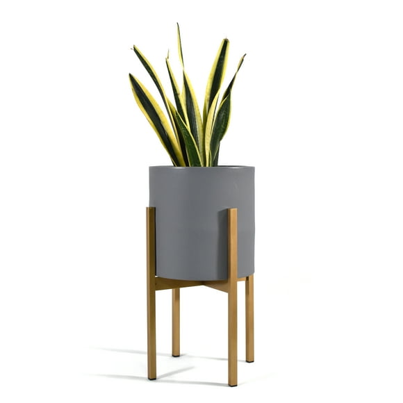 Maceta Cilindro Gris Moderna Macetas y Maceteros Base De Metal Dorada Interior/ext Estilo moderno elegante y minimalista