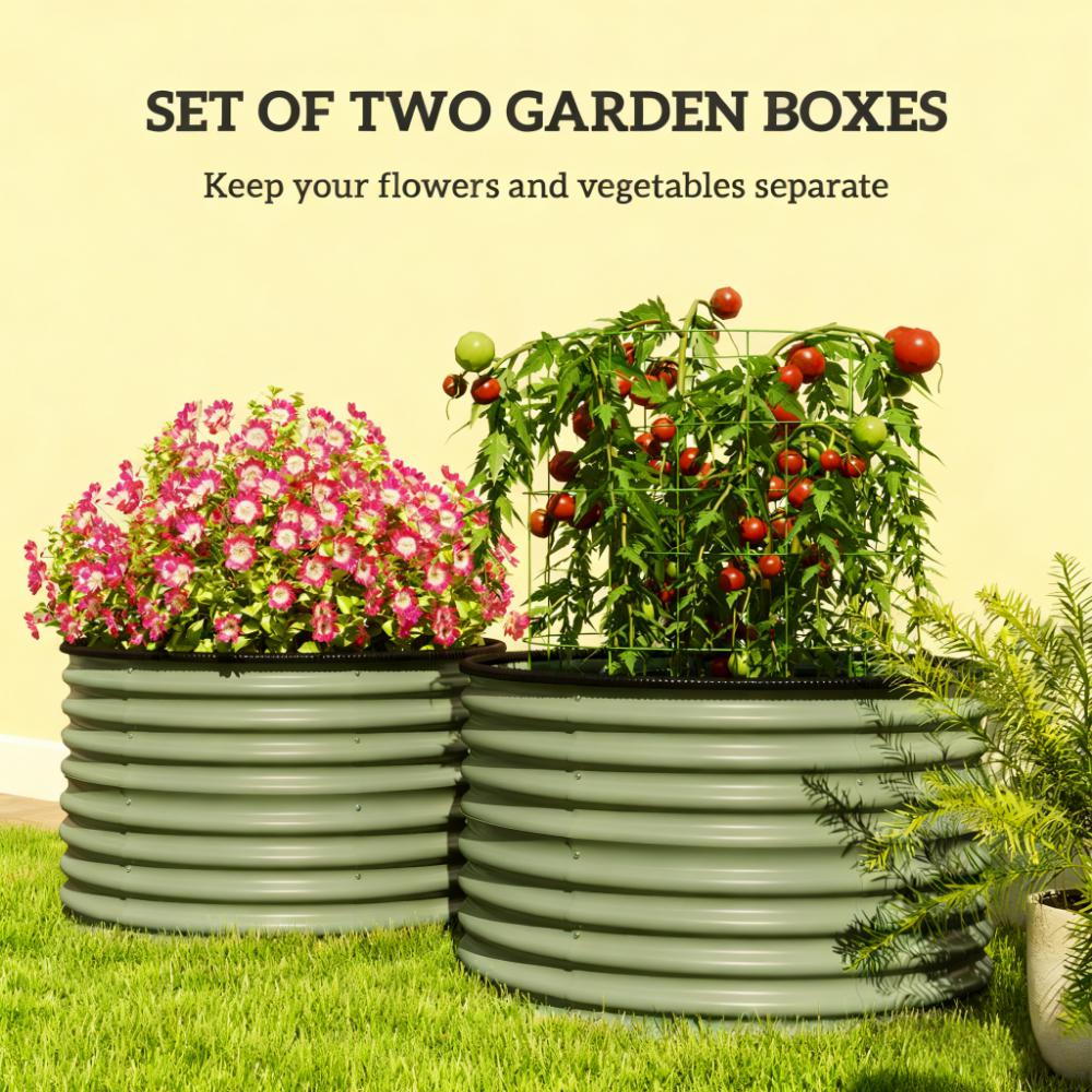 Set of 2 Raised Garden Bed, Metal Planter Box with Safety Edging