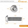thumbnail image 2 of HAHDAXIA M6-1.0 x 20mm Button Head Socket Cap Bolts Screws， 304 Stainless Steel 18-8， Allen Socket Drive， Full Machine Threads, Quantity 25, 2 of 7