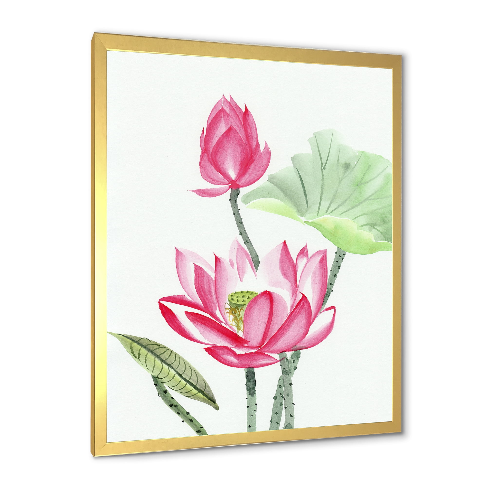 Designart 'Ancient Pink Lotus Flower' Traditional Framed Art Print