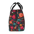 thumbnail image 4 of Black Colorful Floral Lunch Bag Thick Aluminum Foil Cooler Tote for Women Work Picnic Gift, 4 of 7