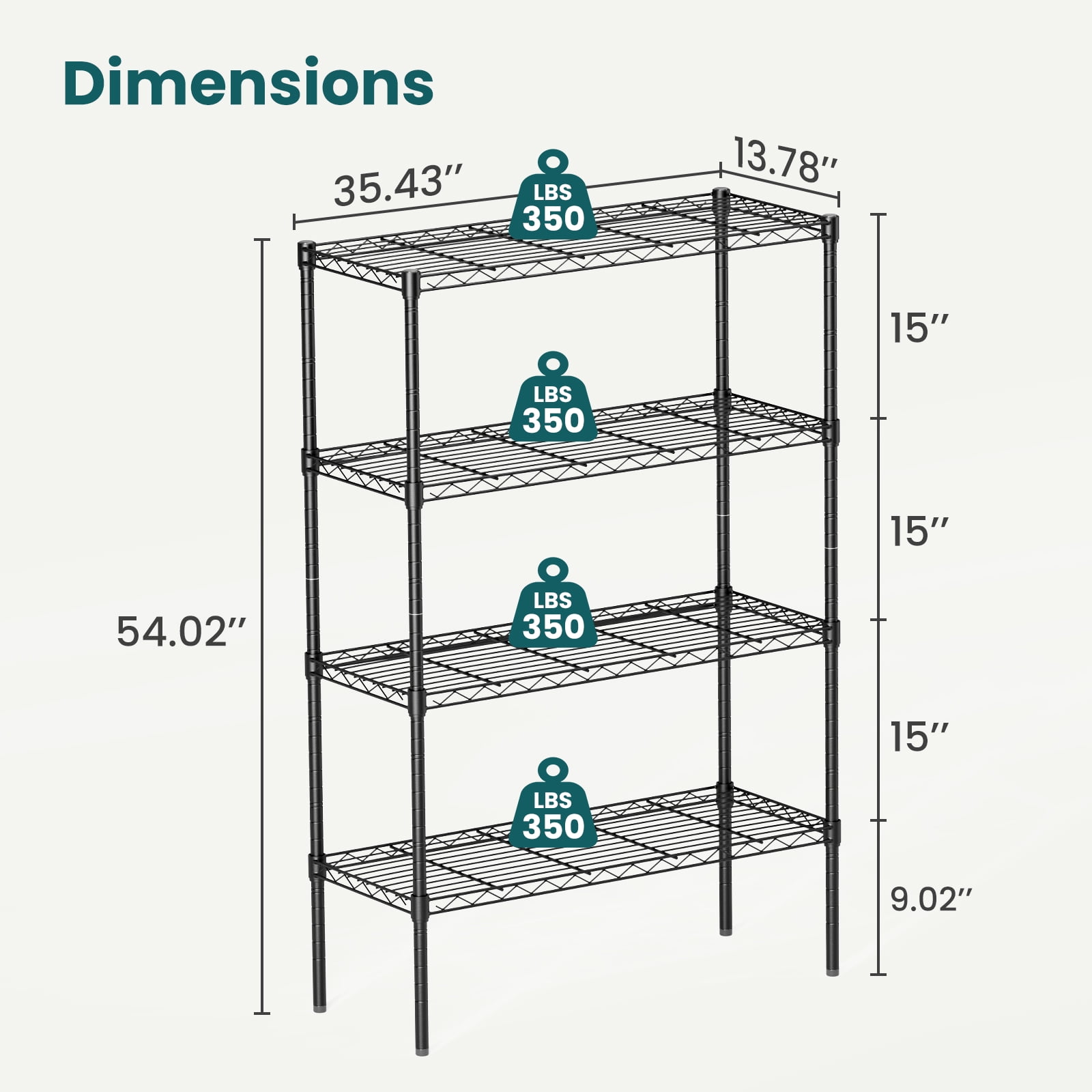 GIANNA 4-Tier Adjustable Metal Storage Rack – Freestanding Heavy-Duty Wire Shelves for Garage, Kitchen, or Commercial Use, 13.8" D x 35.4" W x 54" H