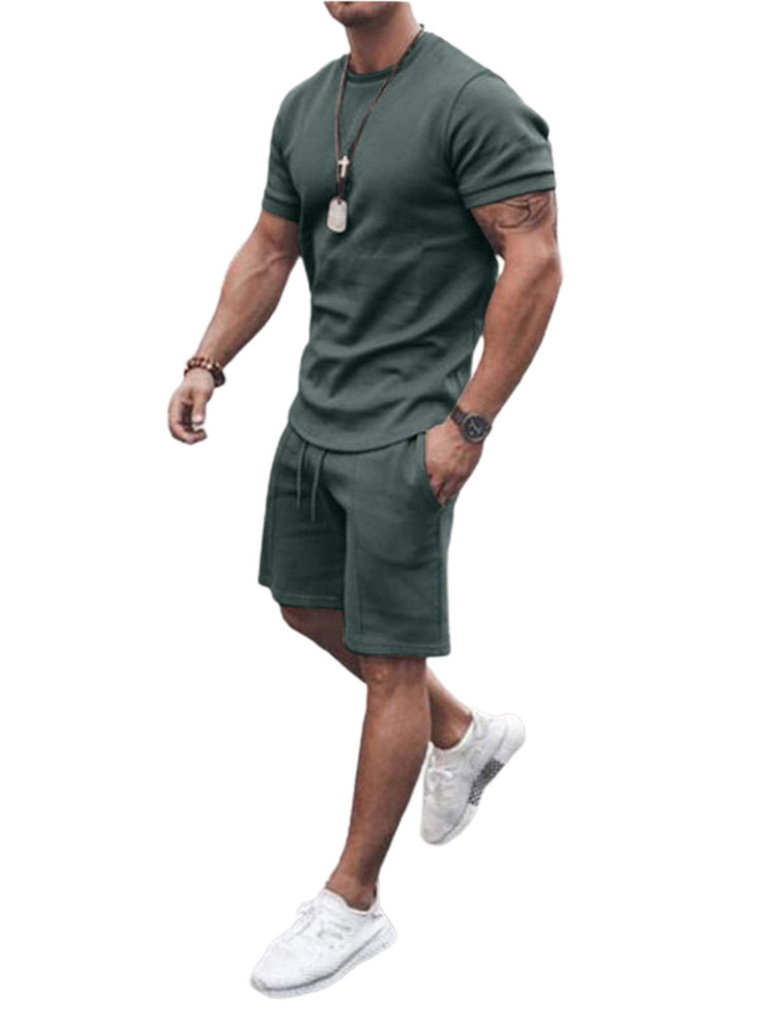 Peyakidsaa Men 2 Piece Tracksuit Outfits Short Sleeve TShirts Shorts