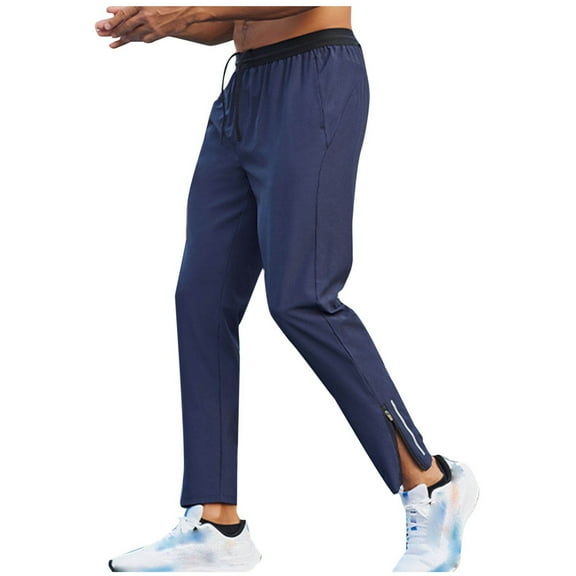 Men's Elastic Waist Open Bottom Sweatpants Side Zipper Slit Ankle Sport Pants