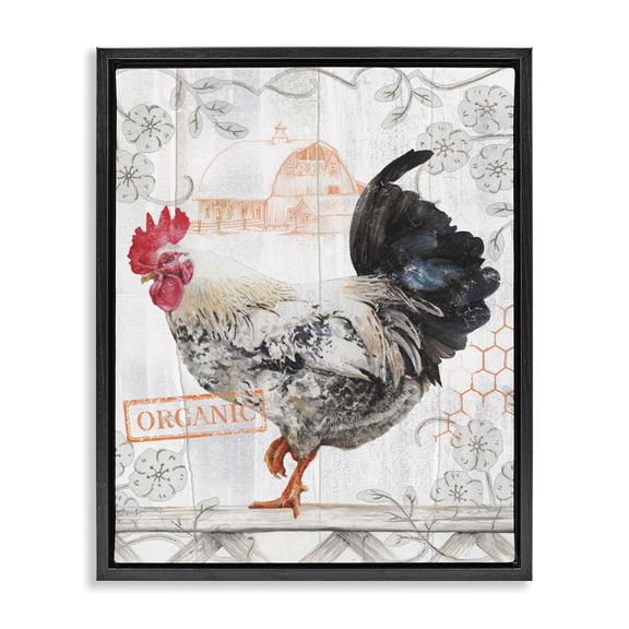 Stupell Industries Rustic Lodge Organic Pattern Rooster Black Floating Frame Canvas Art, 17 x 21, by Studio 731 rep. Levison Designs