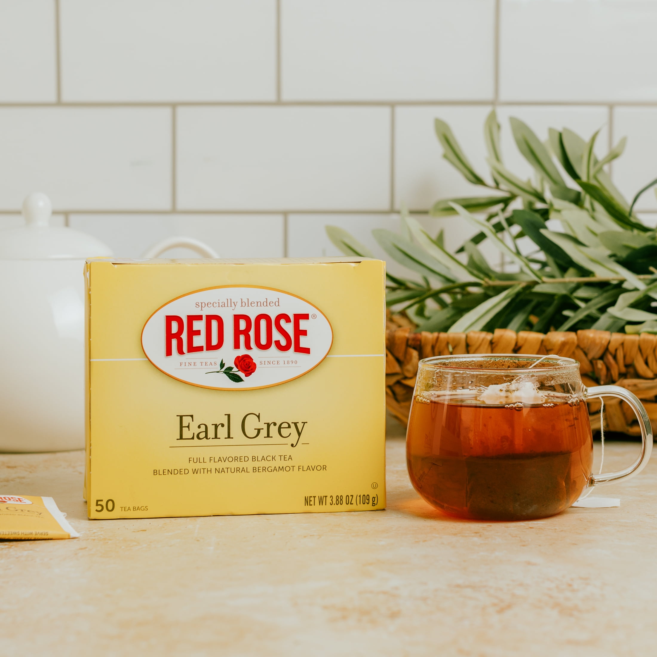Red Rose Earl Grey Tea Full Flavored Black Tea Specially Blended Strong Black Tea with 50 Individually Wrapped Tea Bags Per Box (Pack of 6) Contains Caffeine Brew Hot/Cold Original Black Tea