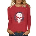 thumbnail image 2 of YUGYXL Women's Halloween Sweatshirts Skull Graphic T Shirts Long Sleeve Pullover Tops Gothic Fall Clothes Red M, 2 of 7