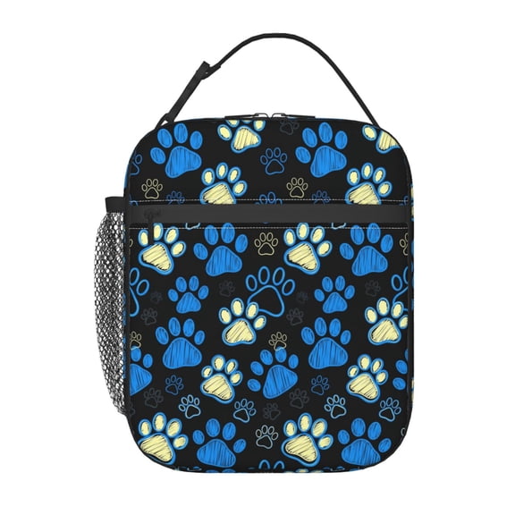Dog Paw Insulated Lunch Bag For Women Men, Reusable Thermal Lunch Box For Office Work Travel, Patterned Meal Prep Tote, Black Cooler Bag