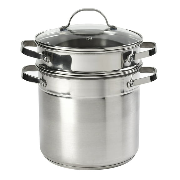 Denmark Tools for Cooks 3 Piece Stainless Steel Multi Cooker Stock Pot with Glass Lid, 6 Quart