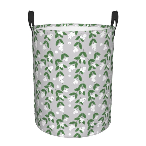 XMXT Collapsible Laundry Basket, White Fruit Leaves Pattern Waterproof Polyester Laundry Hamper, 40L